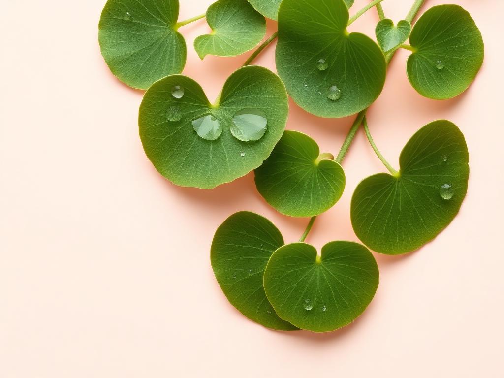 Folhas redondas de centella asiática com gotas de água