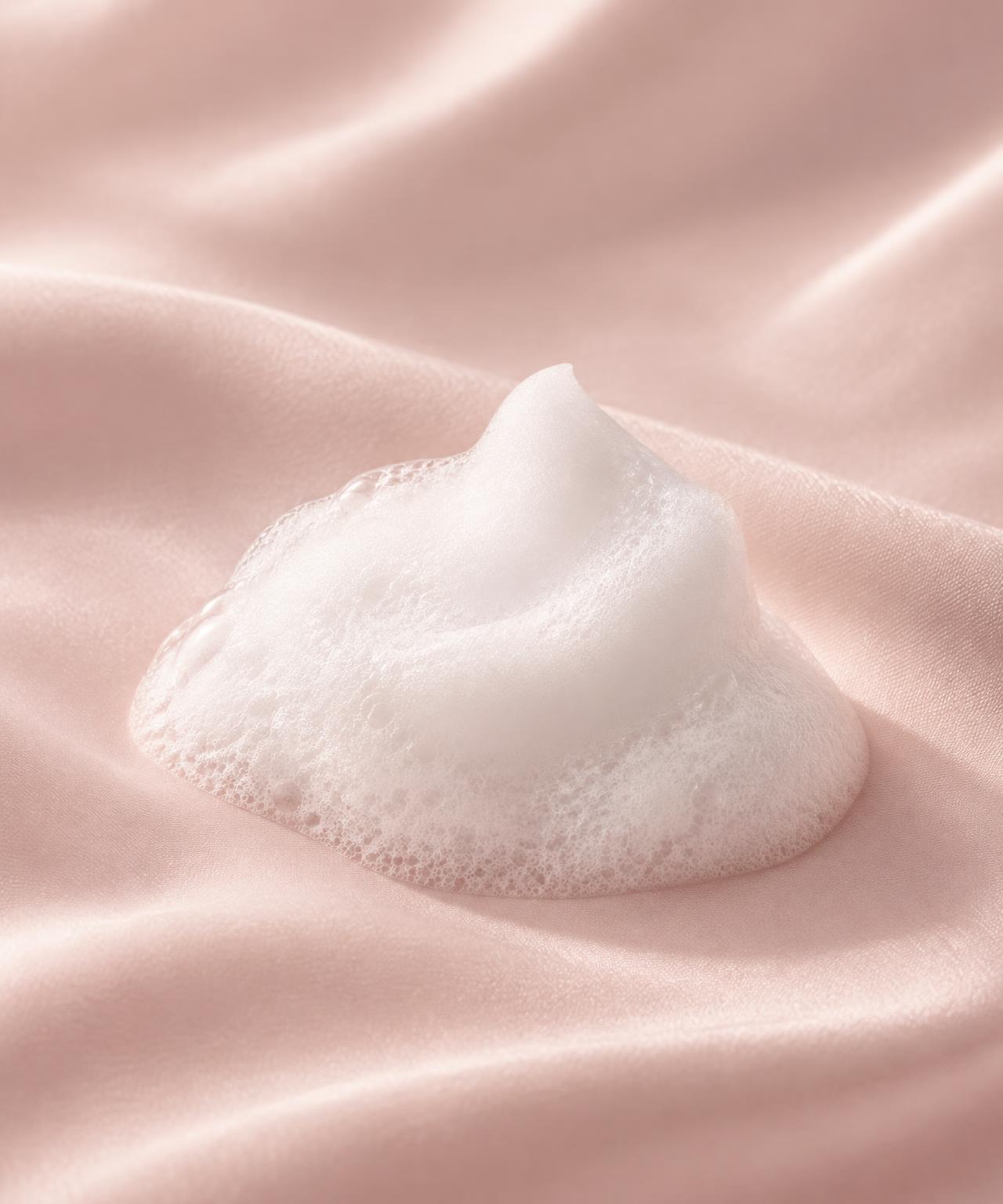 Textura aerada de espuma branca sobre cetim rosa